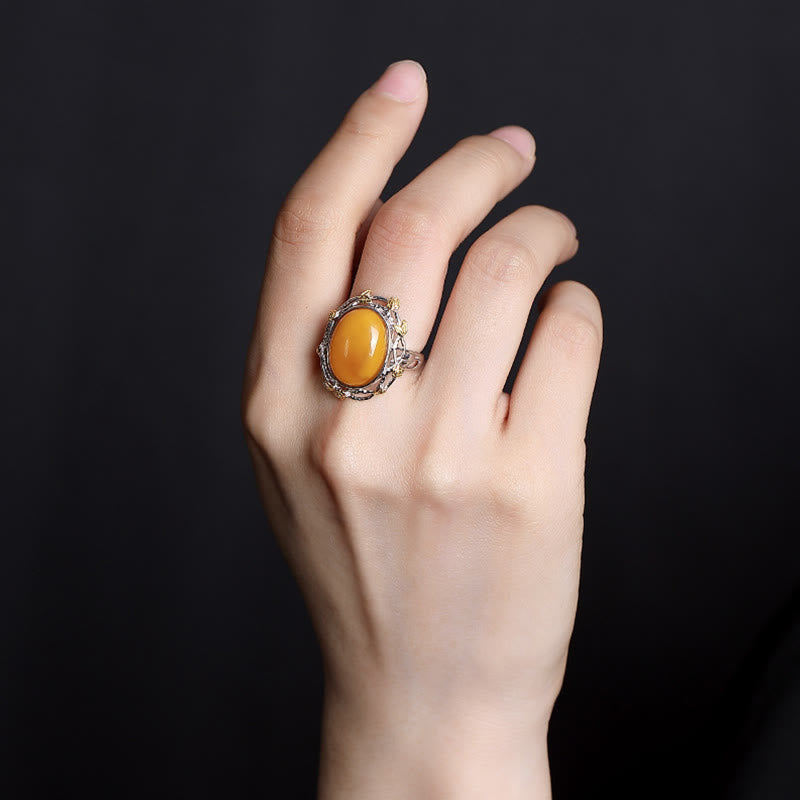Nimara Ritual 990 Sterling Silver Plated Gold Amber Focus Adjustable Ring