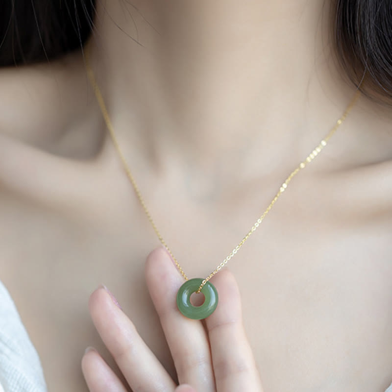 Nimara Ritual 925 Sterling Silver Plated Gold Hetian Jade Peace Buckle Necklace Pendant