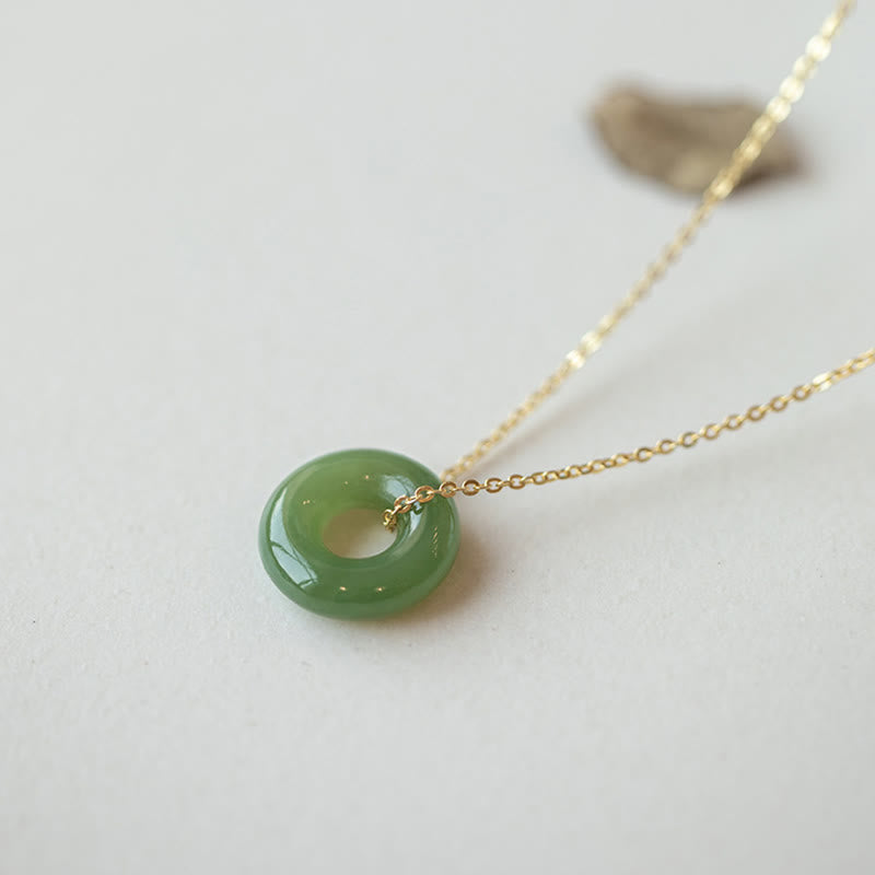 Nimara Ritual 925 Sterling Silver Plated Gold Hetian Jade Peace Buckle Necklace Pendant