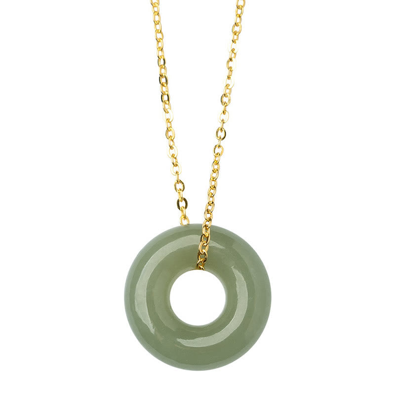 Nimara Ritual 925 Sterling Silver Plated Gold Hetian Jade Peace Buckle Necklace Pendant