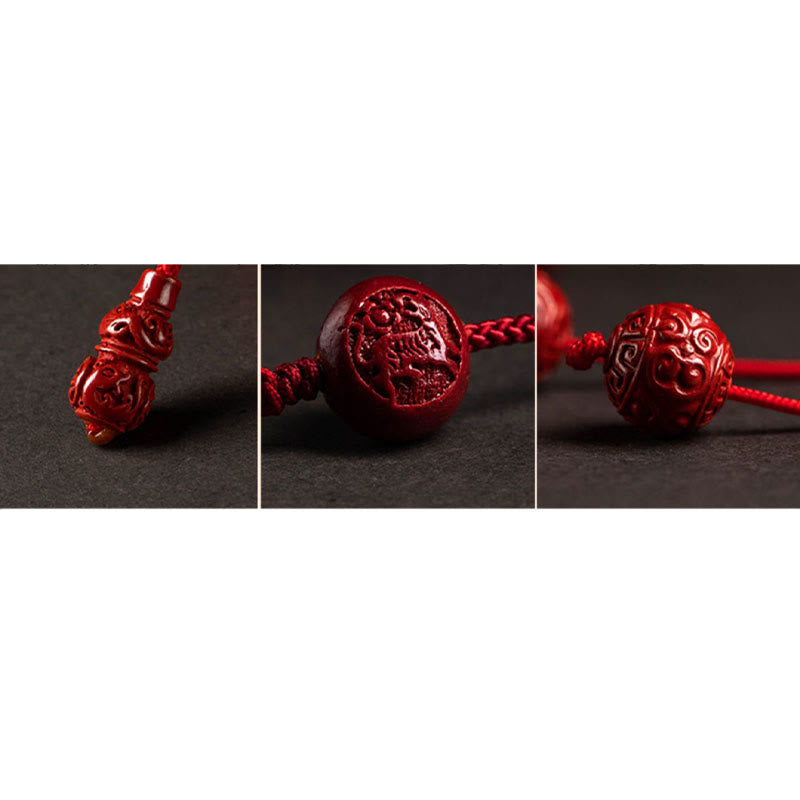 Nimara Ritual Natural Cinnabar Chinese Zodiac Gourd Calm Blessing Red String Belly Chain