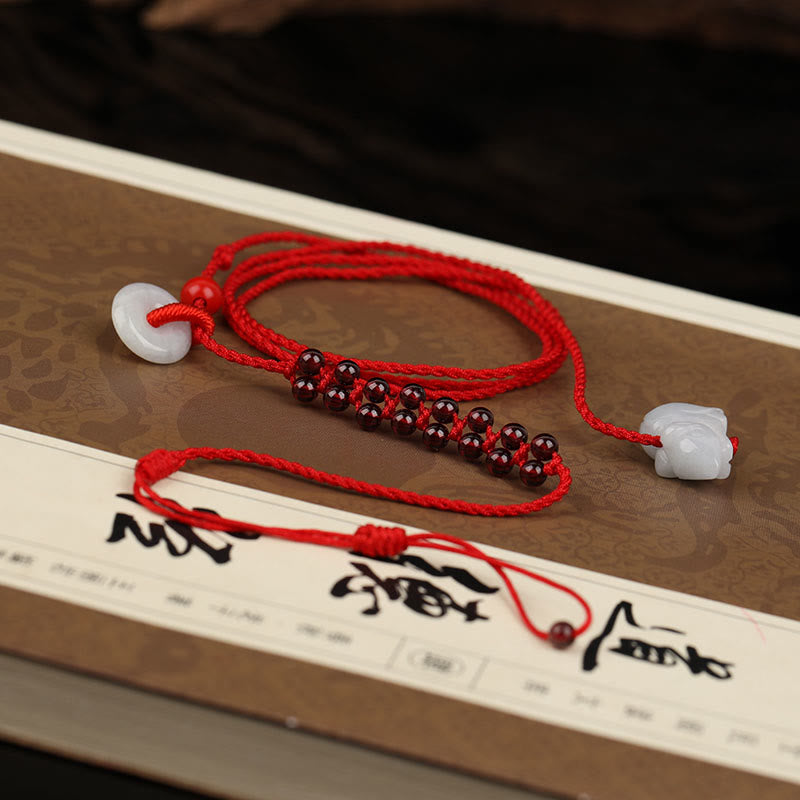 Nimara Ritual Chinese Zodiac Natural Garnet Peace Buckle Blessing Red String Belly Chain