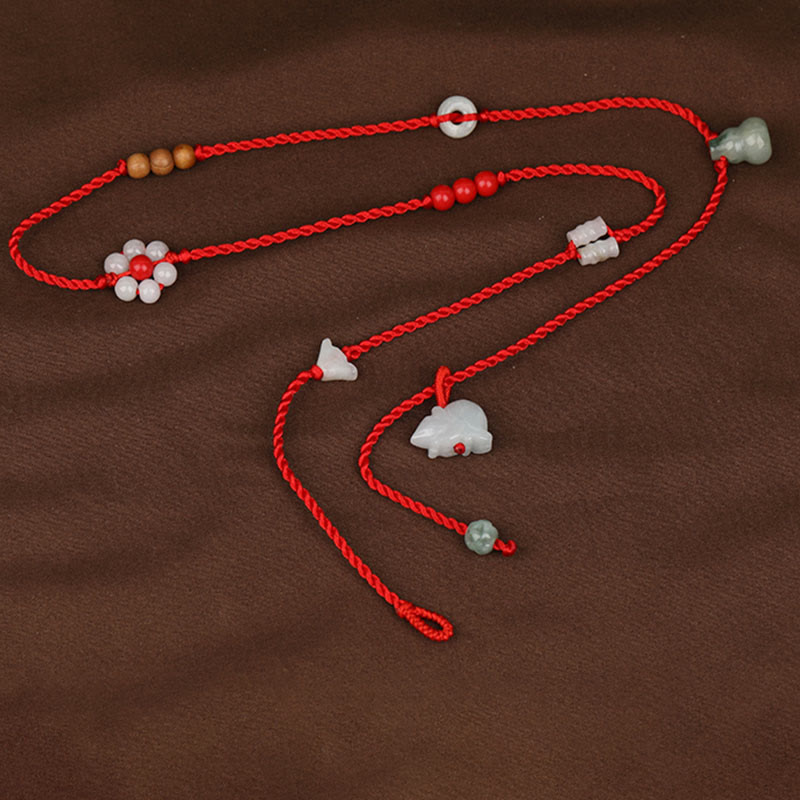 Nimara Ritual Chinese Zodiac Peach Wood Blessing Red String Belly Chain