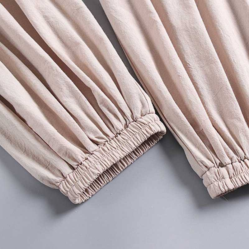 Nimara Ritual Cross-Collars Cropped Bloomers Cotton Tang Suit Hanfu Top Pants Clothing Men's Set