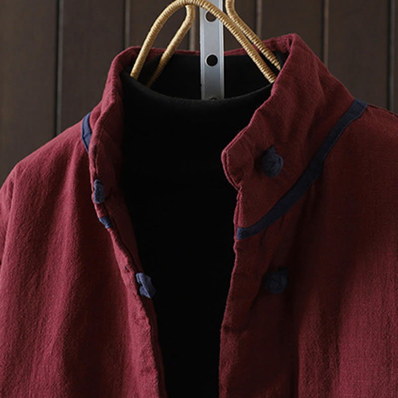 Nimara Ritual Solid Color Casual Frog-button Turtleneck Cotton Linen Women's Jacket Clothing