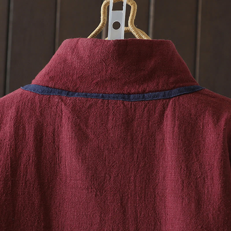 Nimara Ritual Solid Color Casual Frog-button Turtleneck Cotton Linen Women's Jacket Clothing