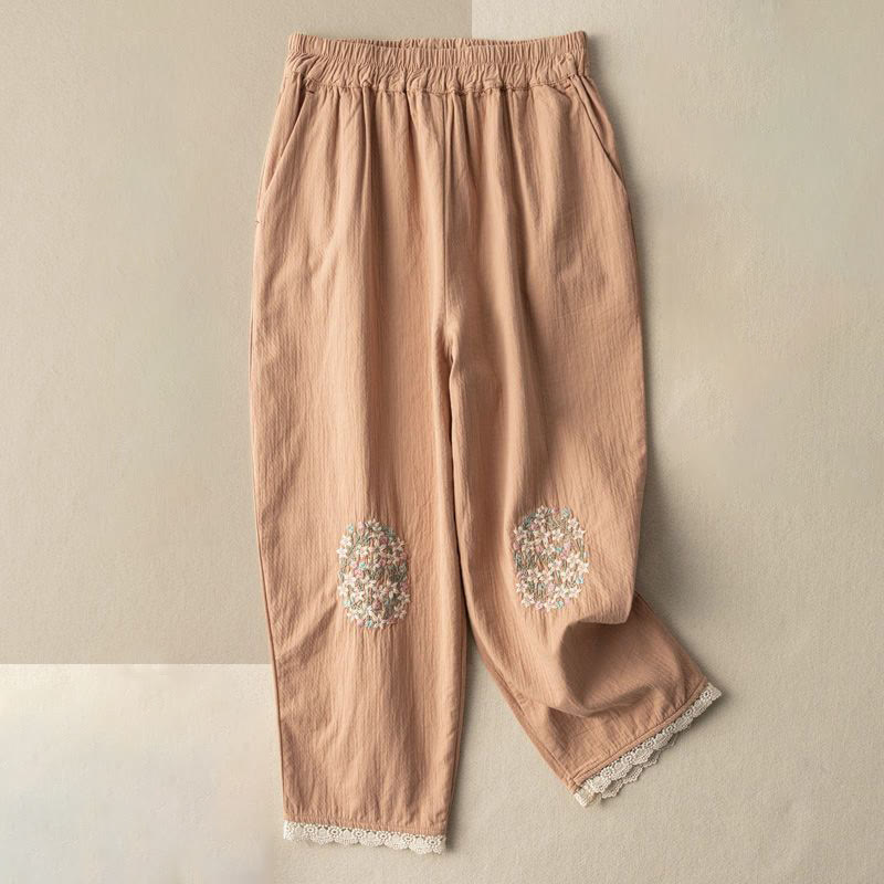 Nimara Ritual Casual Lace Trim Embroidered Harem Pants With Pockets