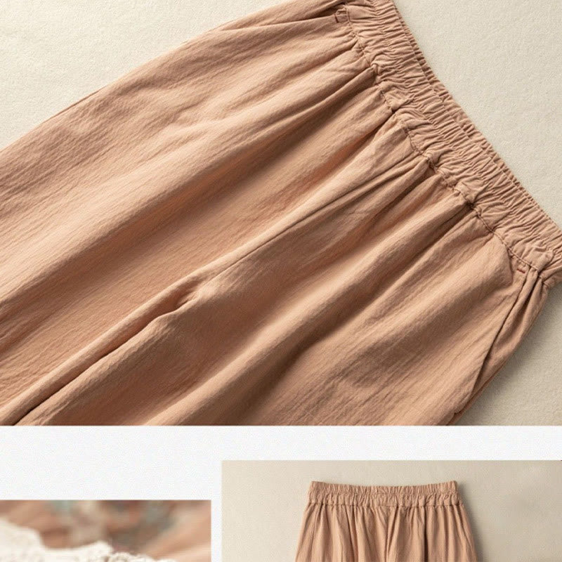 Nimara Ritual Casual Lace Trim Embroidered Harem Pants With Pockets