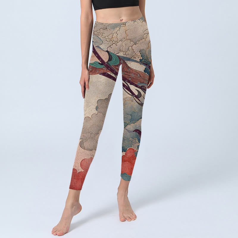 Nimara Ritual Dunhuang Flying Apsaras Auspicious Clouds Print Fitness Leggings Women's Yoga Pants