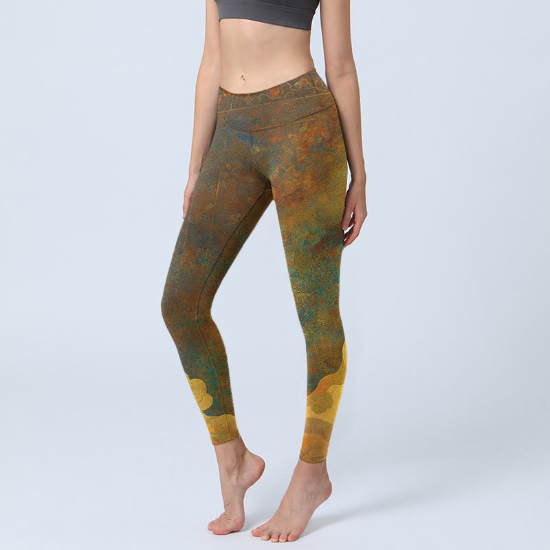 Nimara Ritual Auspicious Clouds Print Lycra Fabric Fitness Leggings Women's Yoga Pants