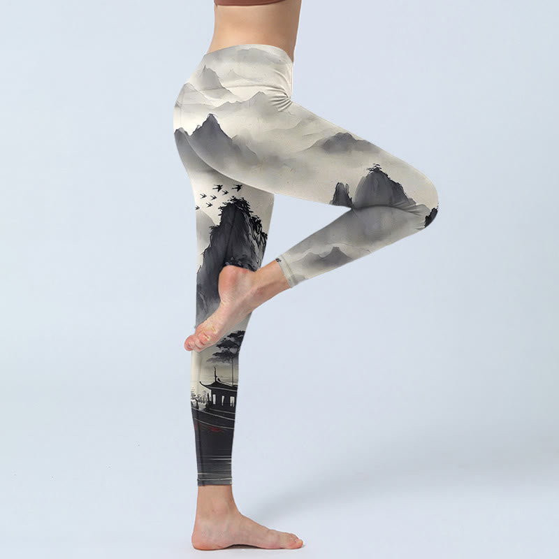 Nimara Ritual Splash-ink Landscape Painting Print Fitness Leggings Women's Yoga Pants