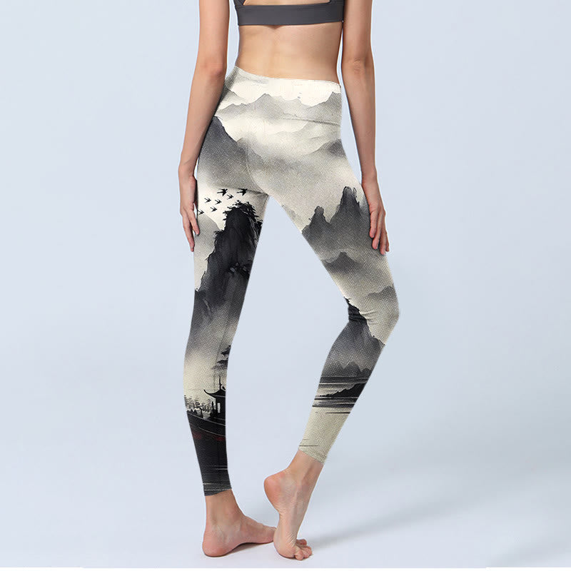 Nimara Ritual Splash-ink Landscape Painting Print Fitness Leggings Women's Yoga Pants