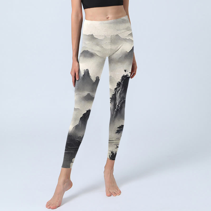 Nimara Ritual Splash-ink Landscape Painting Print Fitness Leggings Women's Yoga Pants