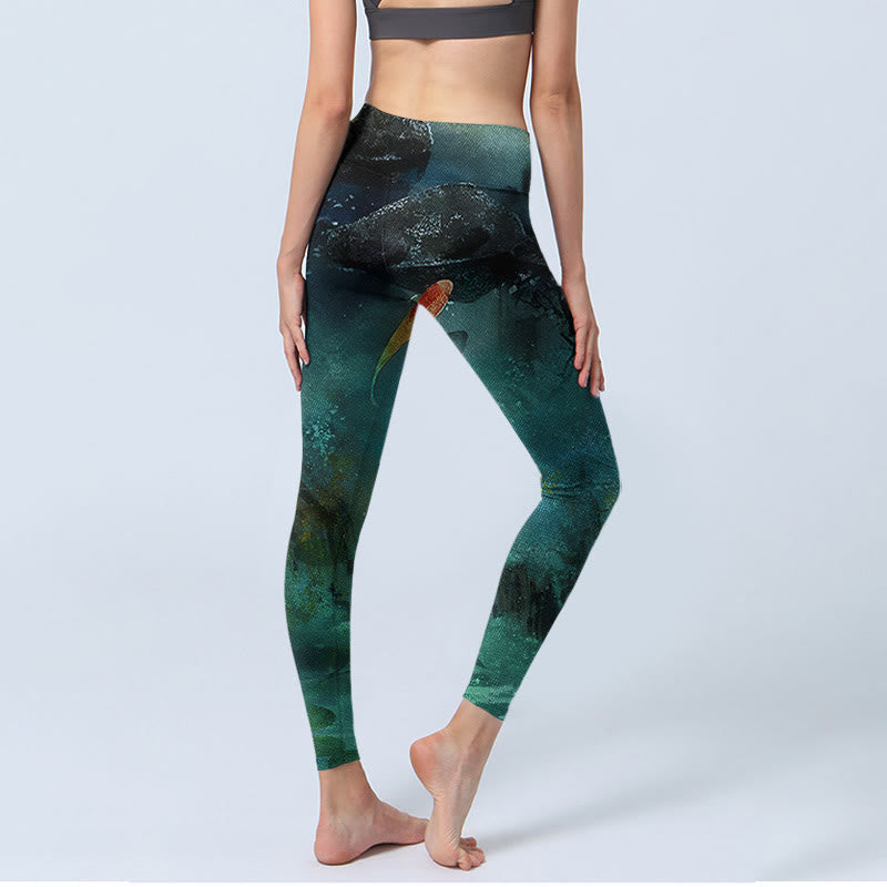 Nimara Ritual Pond Koi Fish Rocks Print Sports Leggings Women's Yoga Pants
