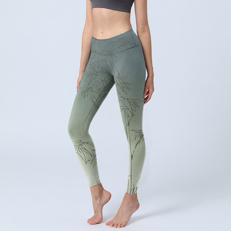 Nimara Ritual Bamboo Leaves Sketch Print Sports Leggings Women's Yoga Pants