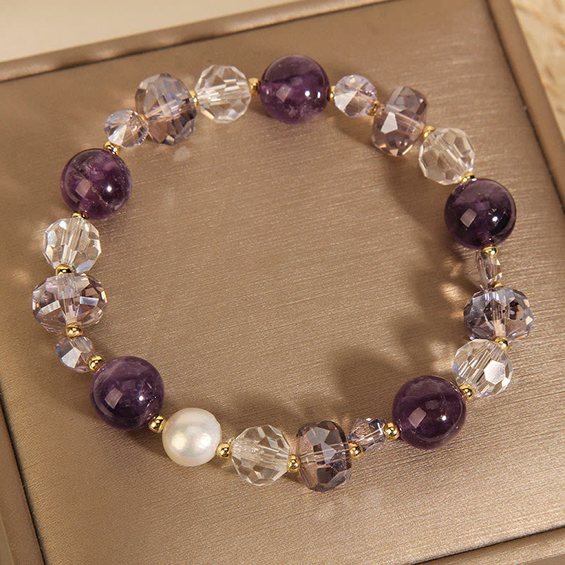 Nimara Ritual Amethyst White Crystal Pearl Communication Bracelet