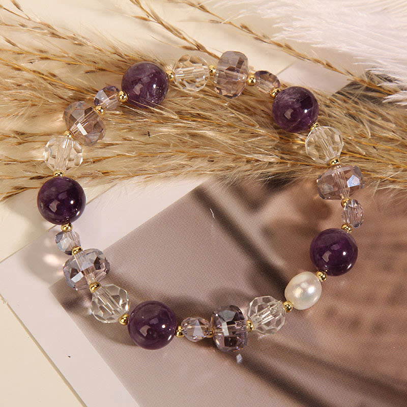 Nimara Ritual Amethyst White Crystal Pearl Communication Bracelet