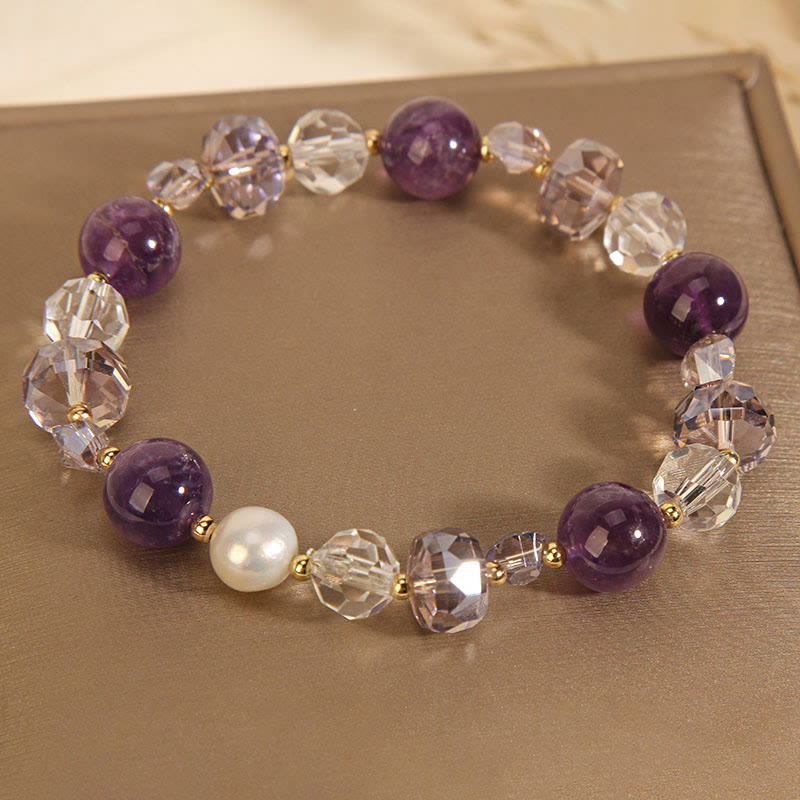 Nimara Ritual Amethyst White Crystal Pearl Communication Bracelet