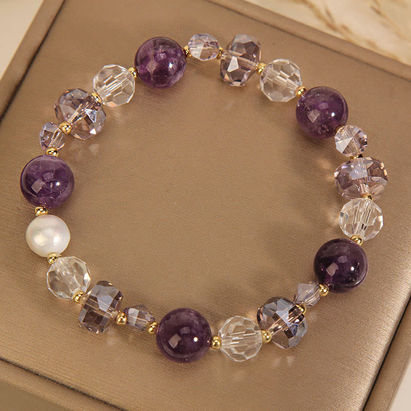 Nimara Ritual Amethyst White Crystal Pearl Communication Bracelet