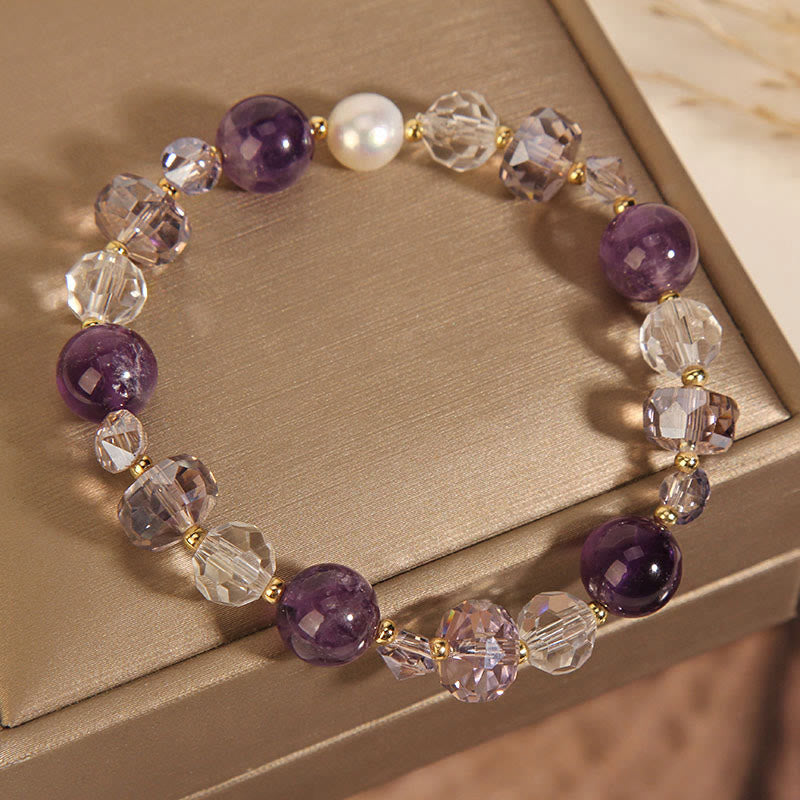 Nimara Ritual Amethyst White Crystal Pearl Communication Bracelet