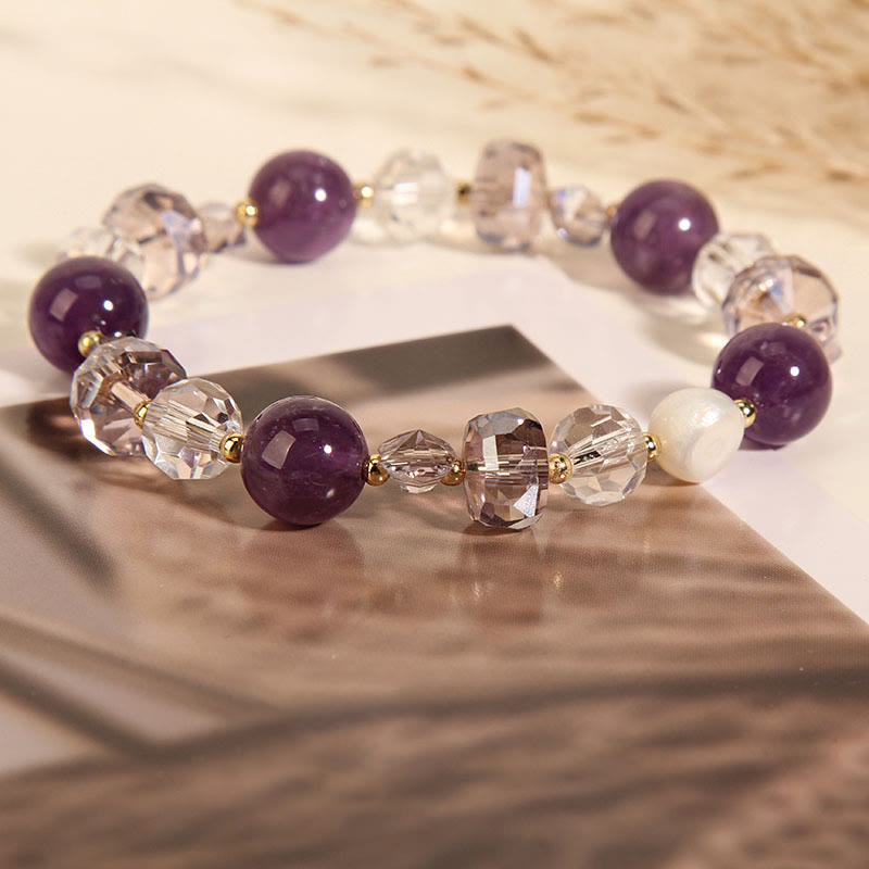 Nimara Ritual Amethyst White Crystal Pearl Communication Bracelet