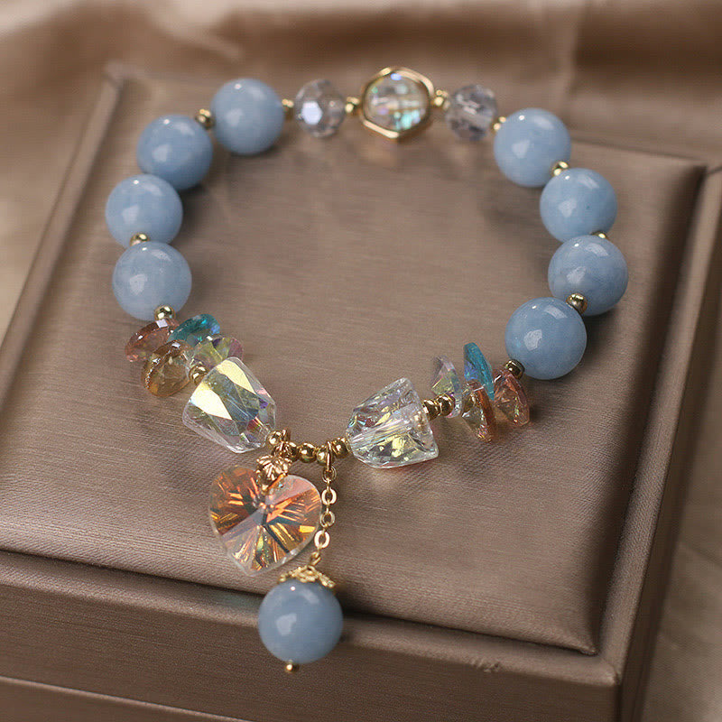 Nimara Ritual Aquamarine Green Crystal Love Heart Charm Healing Bracelet