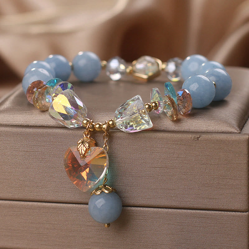 Nimara Ritual Aquamarine Green Crystal Love Heart Charm Healing Bracelet