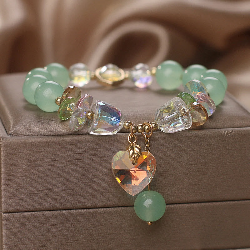 Nimara Ritual Aquamarine Green Crystal Love Heart Charm Healing Bracelet