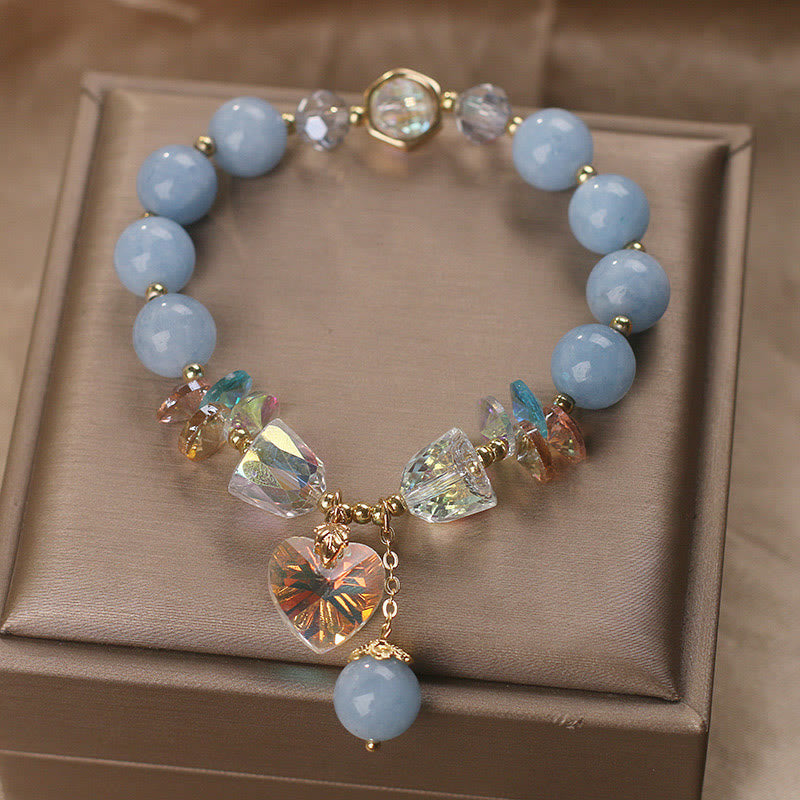 Nimara Ritual Aquamarine Green Crystal Love Heart Charm Healing Bracelet