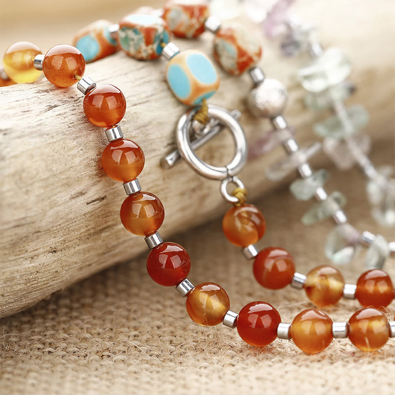Nimara Ritual Fluorite Red Agate Emperor Stone Power Triple Wrap Bracelet