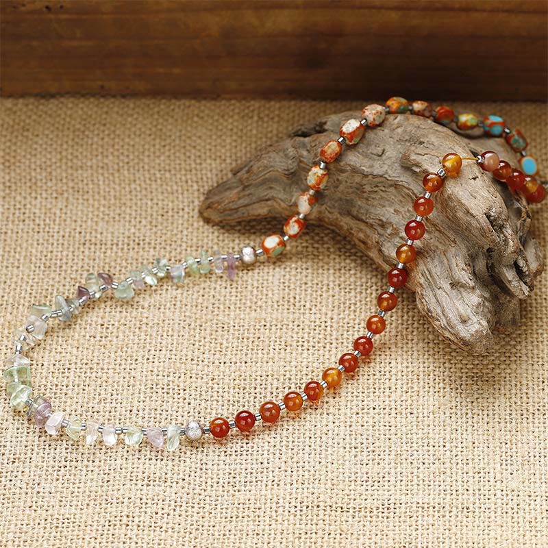 Nimara Ritual Fluorite Red Agate Emperor Stone Power Triple Wrap Bracelet