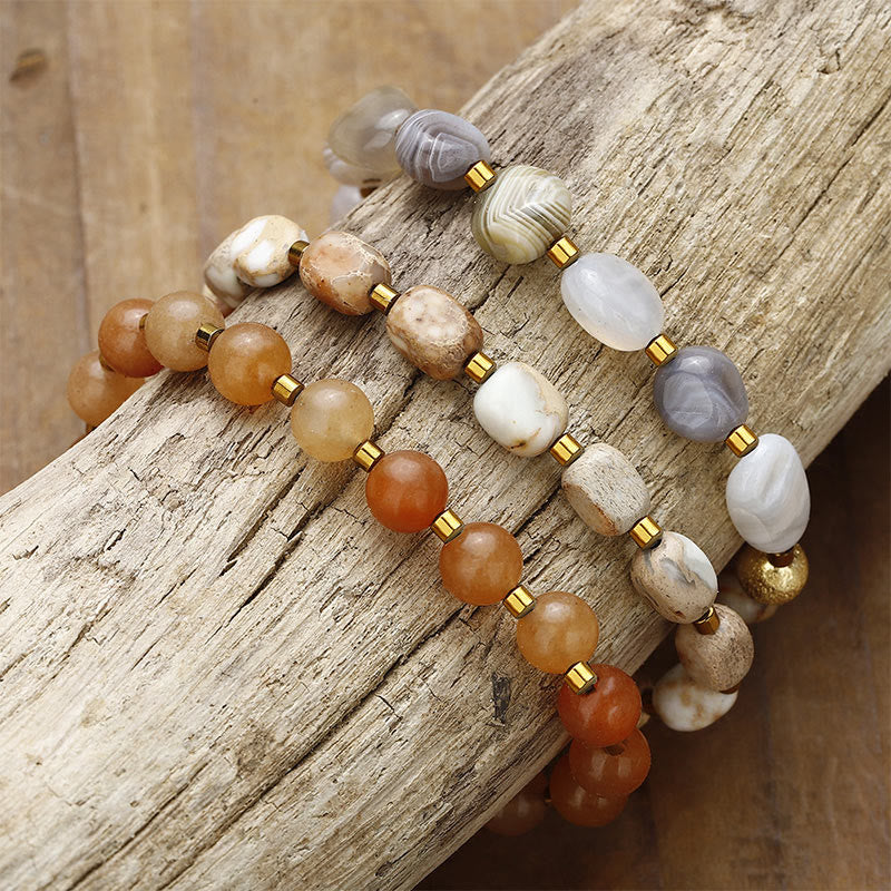 Nimara Ritual Botswana Agate Red Agate Emperor Stone Creativity Triple Wrap Bracelet