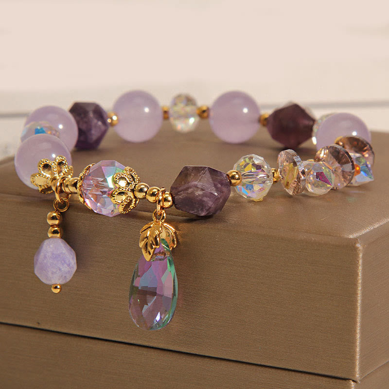 Nimara Ritual Amethyst White Crystal Drop Meditation Bracelet