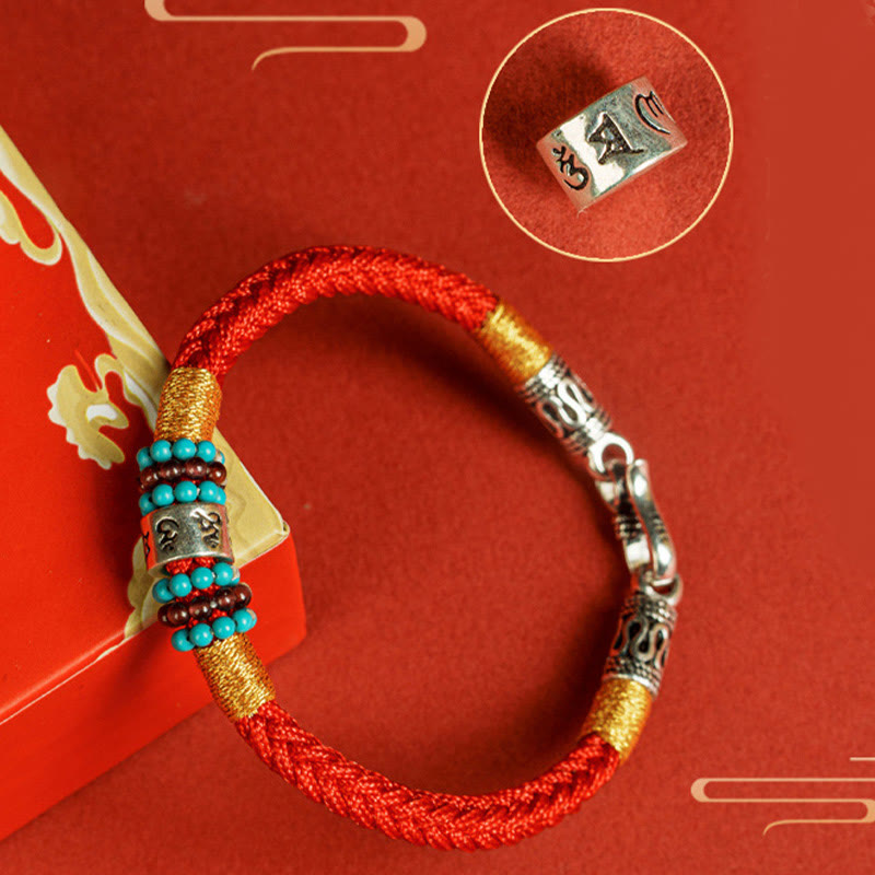 Nimara Ritual Red String Black String Six True Words 925 Sterling Silver Connection Bracelet