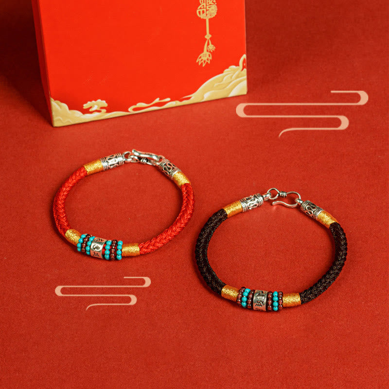 Nimara Ritual Red String Black String Six True Words 925 Sterling Silver Connection Bracelet