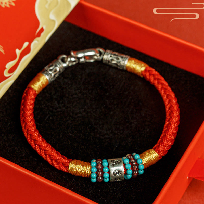 Nimara Ritual Red String Black String Six True Words 925 Sterling Silver Connection Bracelet