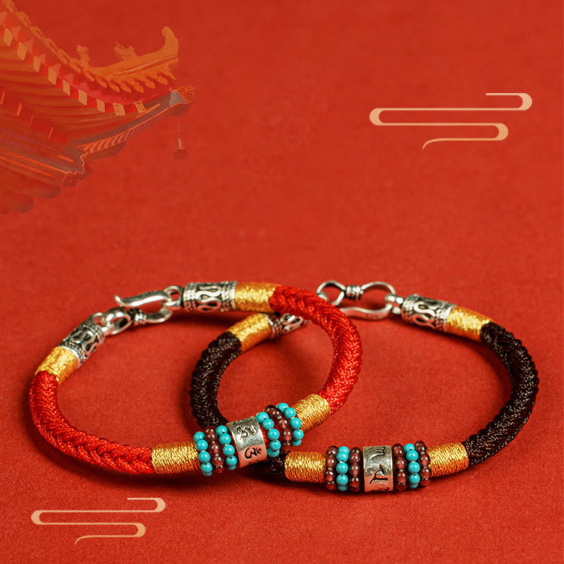 Nimara Ritual Red String Black String Six True Words 925 Sterling Silver Connection Bracelet