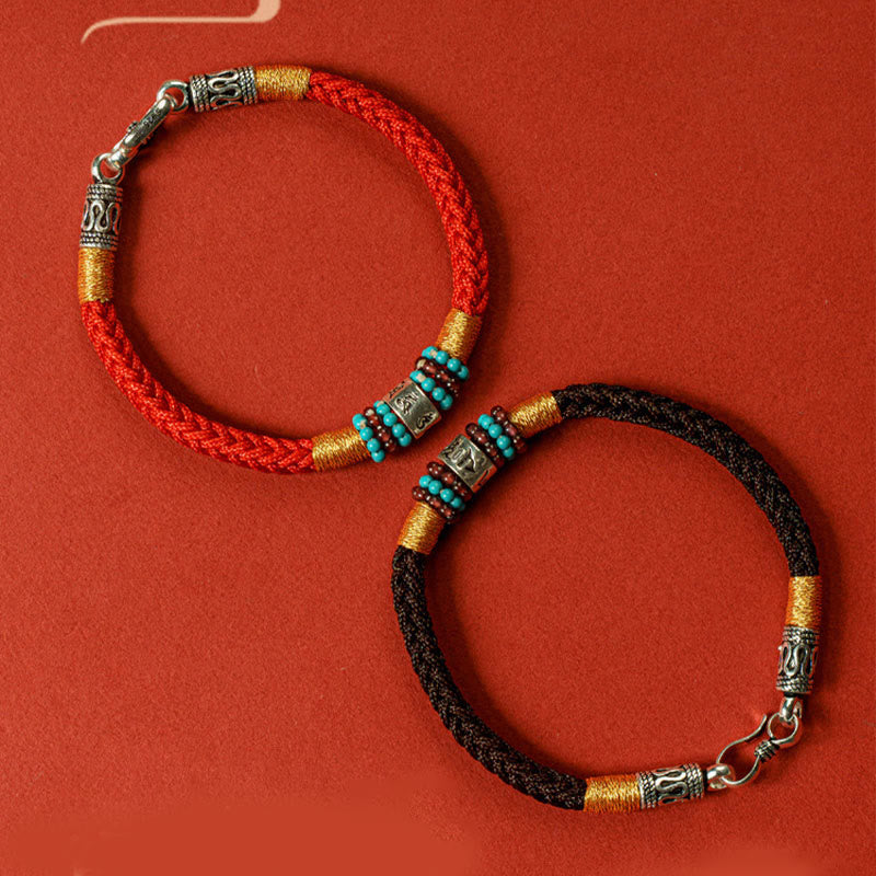 Nimara Ritual Red String Black String Six True Words 925 Sterling Silver Connection Bracelet