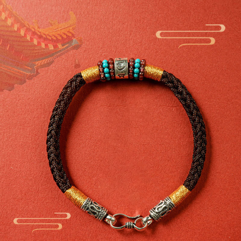 Nimara Ritual Red String Black String Six True Words 925 Sterling Silver Connection Bracelet