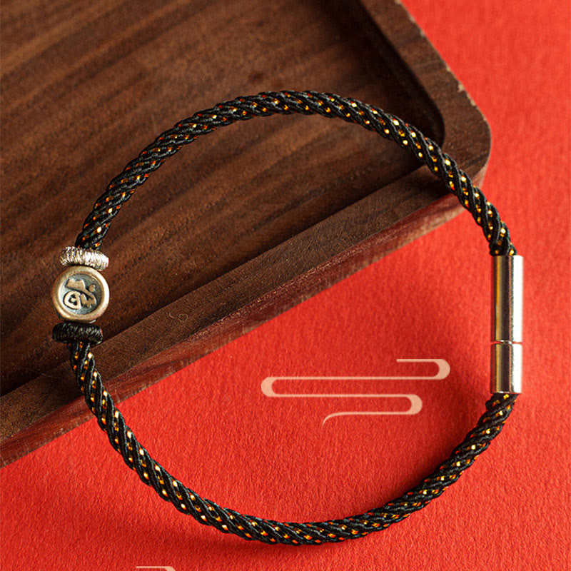 Nimara Ritual Braided String 925 Sterling Silver Fu Character Faith Bracelet
