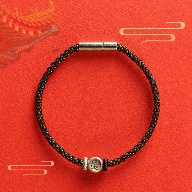 Nimara Ritual Braided String 925 Sterling Silver Fu Character Faith Bracelet