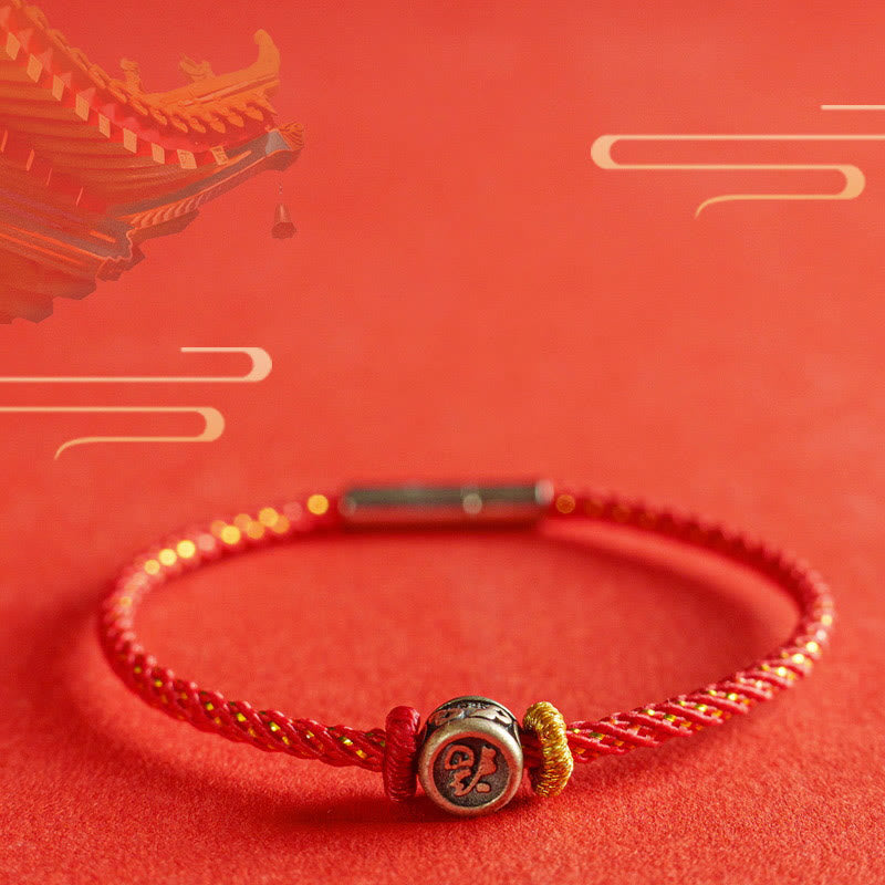 Nimara Ritual Braided String 925 Sterling Silver Fu Character Faith Bracelet