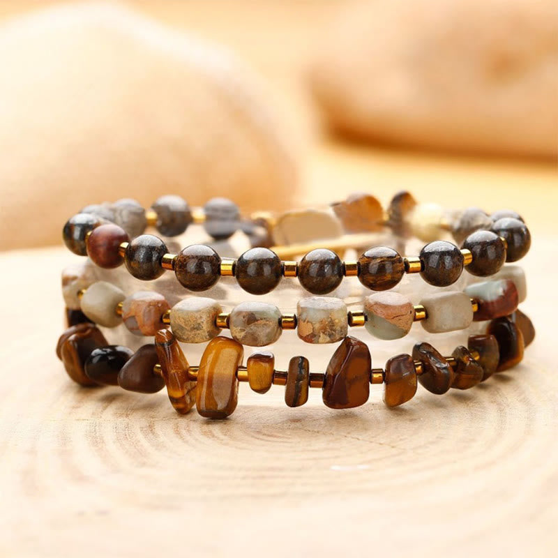 Nimara Ritual Bronzite Emperor Stone Tiger Eye Determination Triple Wrap Bracelet