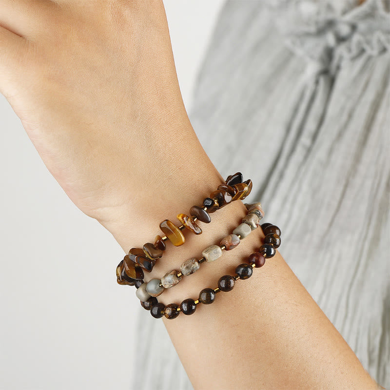 Nimara Ritual Bronzite Emperor Stone Tiger Eye Determination Triple Wrap Bracelet