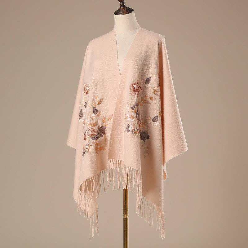 Nimara Ritual Wool Shawl Weiyang Flower Embroidery Tassel Winter Cozy Travel Scarf Wrap