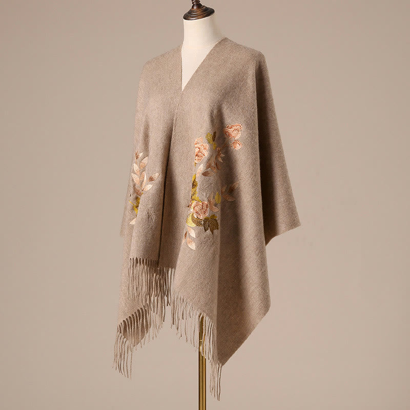 Nimara Ritual Wool Shawl Weiyang Flower Embroidery Tassel Winter Cozy Travel Scarf Wrap