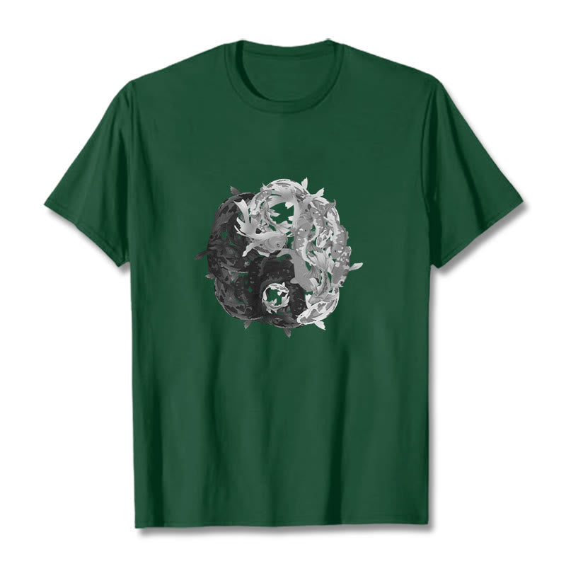 Nimara Ritual Yin Yang Koi Fish Combination Cotton Tee T-shirt