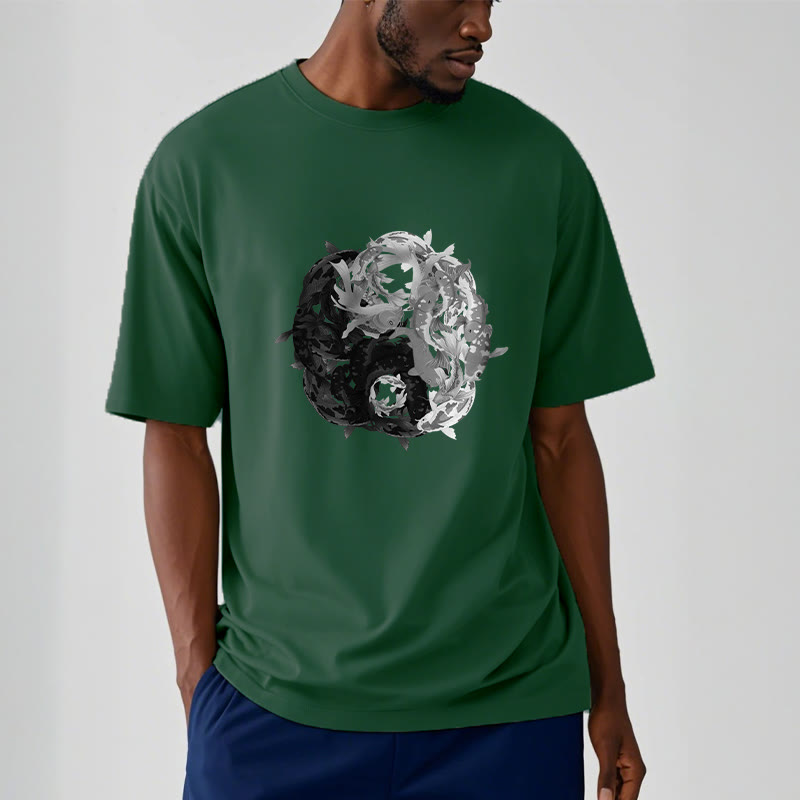 Nimara Ritual Yin Yang Koi Fish Combination Cotton Tee T-shirt