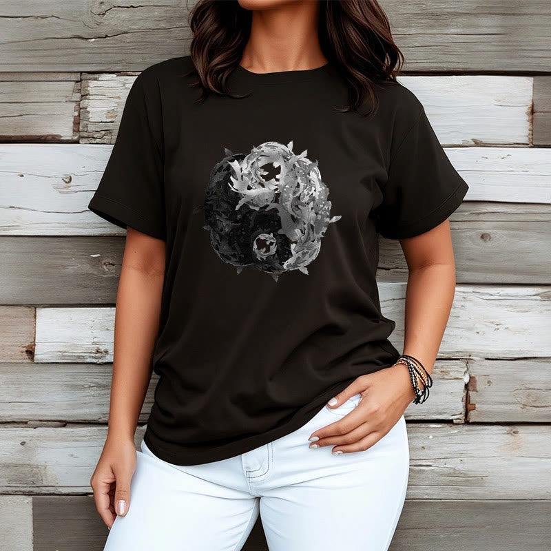 Nimara Ritual Yin Yang Koi Fish Combination Cotton Tee T-shirt