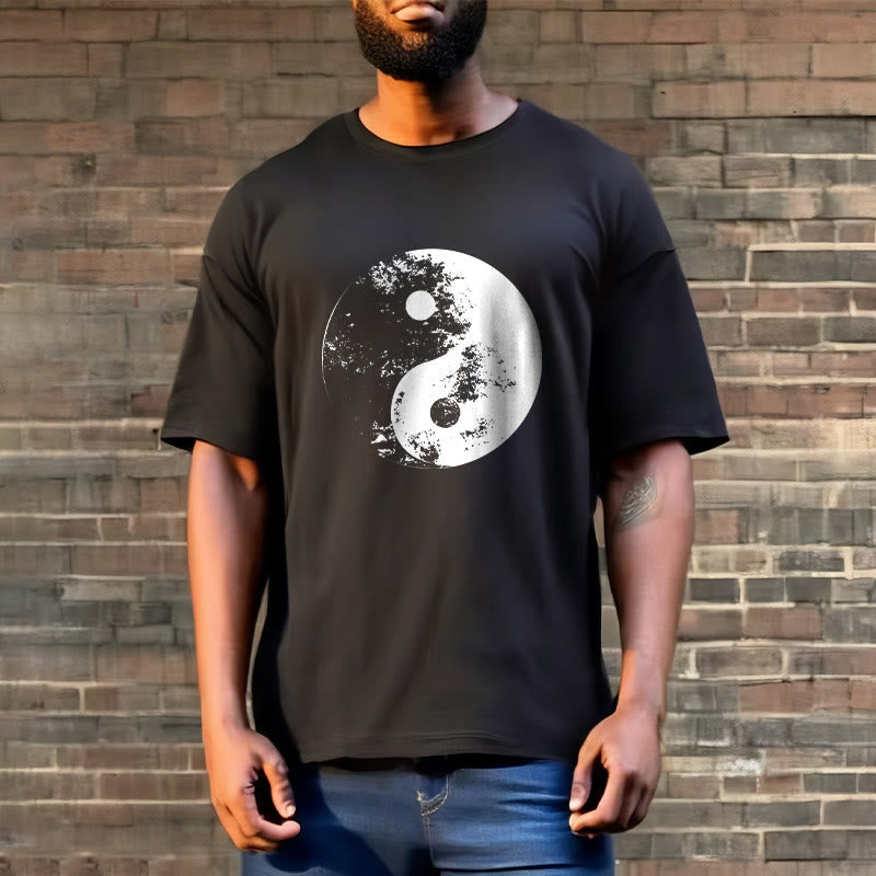 Nimara Ritual Yin Yang Tai Chi Pattern Cotton Tee T-shirt